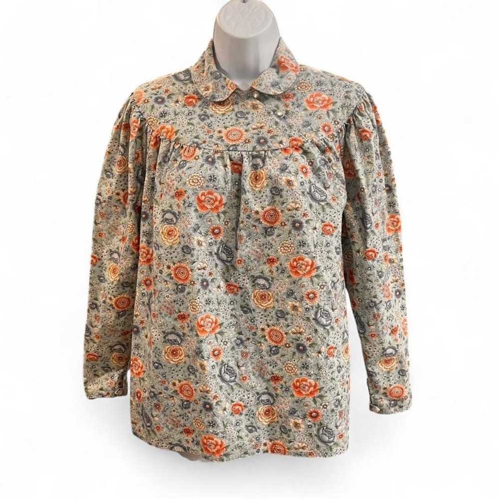 Vintage Floral Prairie Blouse Cottagecore Button Up Long Sleeve Grandma-Chic